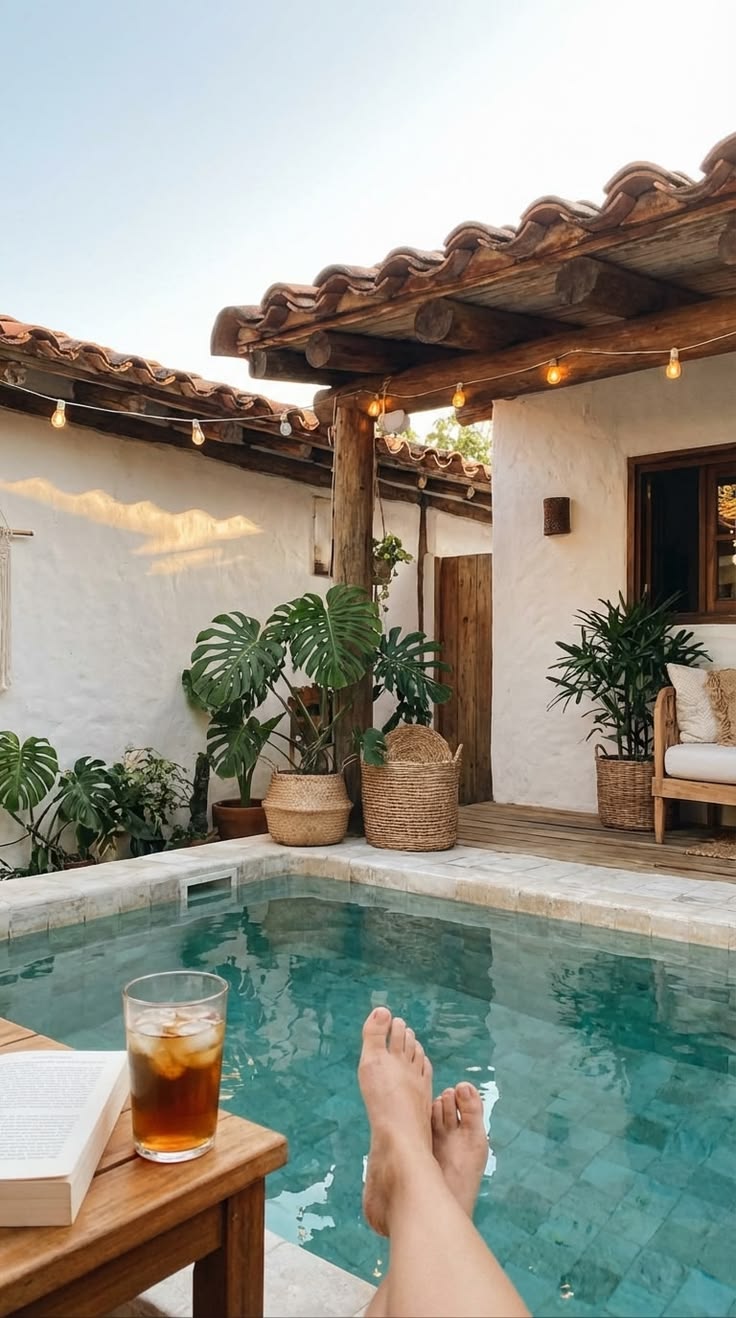 Relaxed poolside moment with Mediterranean textures